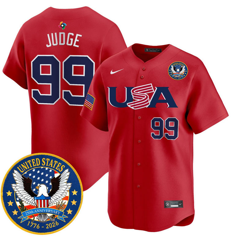 Men Team USA World Baseball Classic 250th Anniversary #99 Judge red2026 Roster Patch Vapor Jersey->new york mets->MLB Jersey